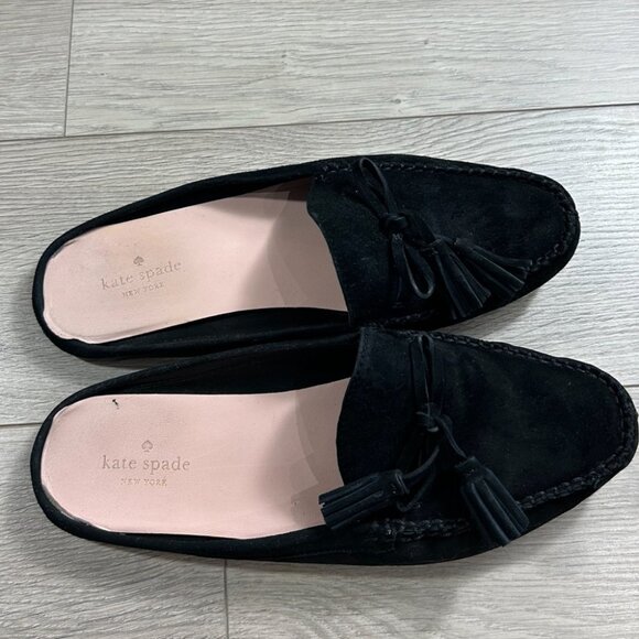 Kate Spade Black Suede Slip On Tassel Flats - Picture 3 of 11